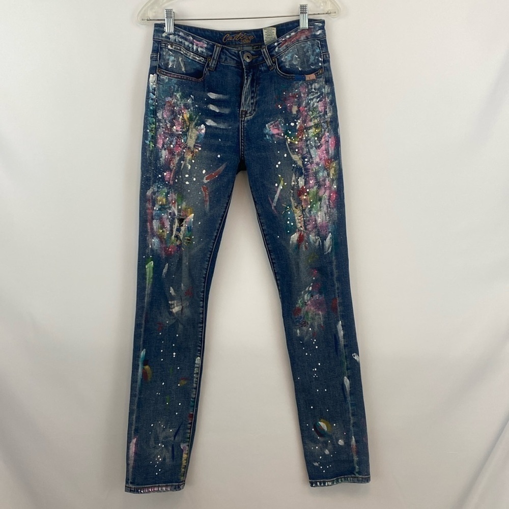 Cotton Denim Paint Splatter Art